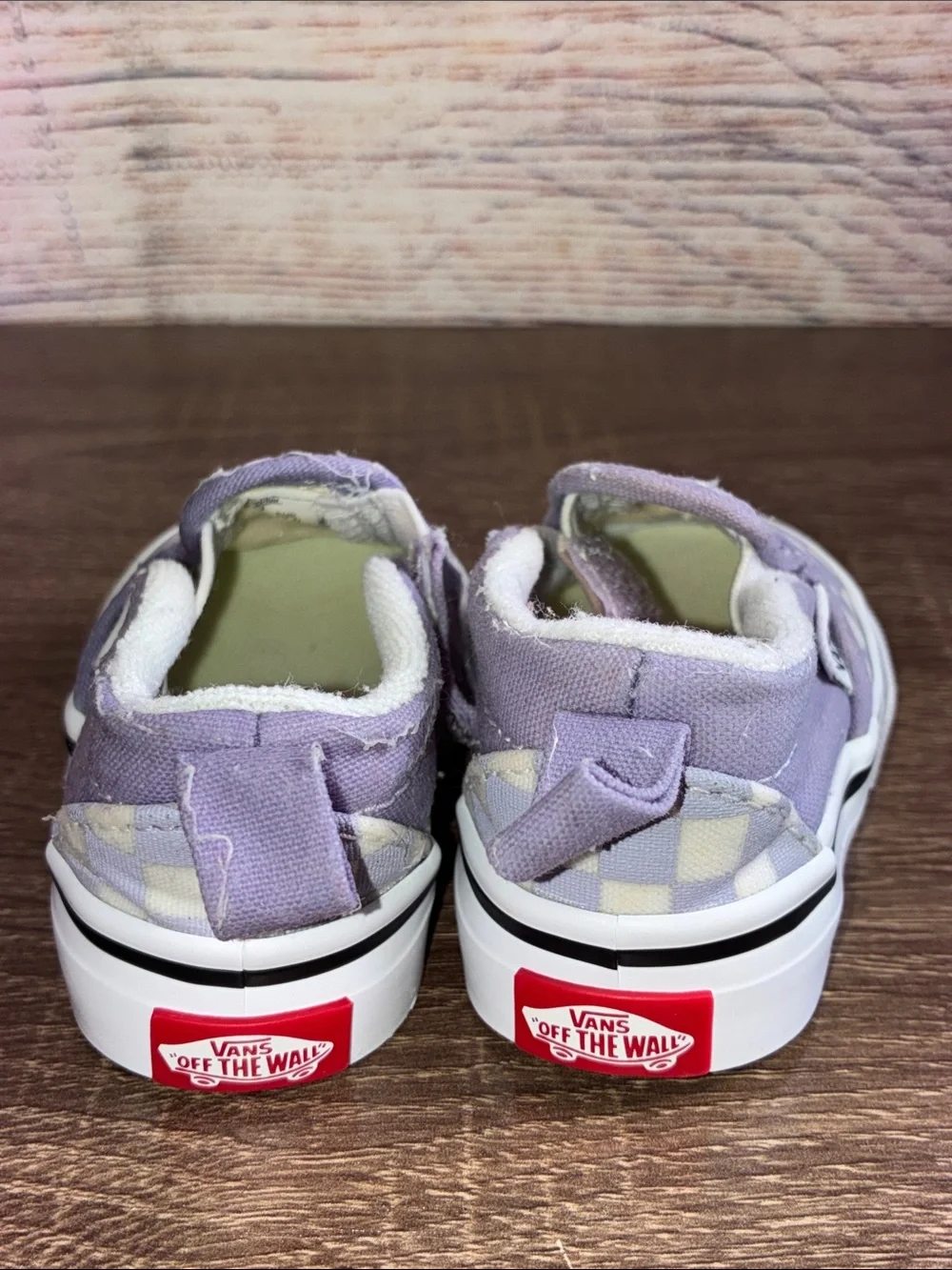 Used Vans Toddlers 2 Kids Slip-On Checkerboard Sneakers - Lavender/White